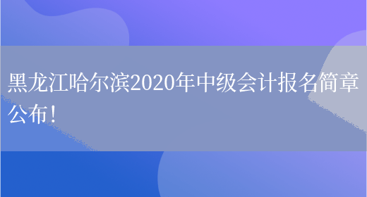 黑龙江哈尔滨2020年中级会计报名简章公布！(图1)
