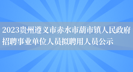2023贵州遵义市赤水市葫市镇人民政府招聘事业单位人员拟聘用人员公示 