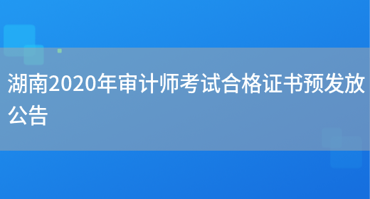 湖南2020年审计师考试合格证书预发放公告